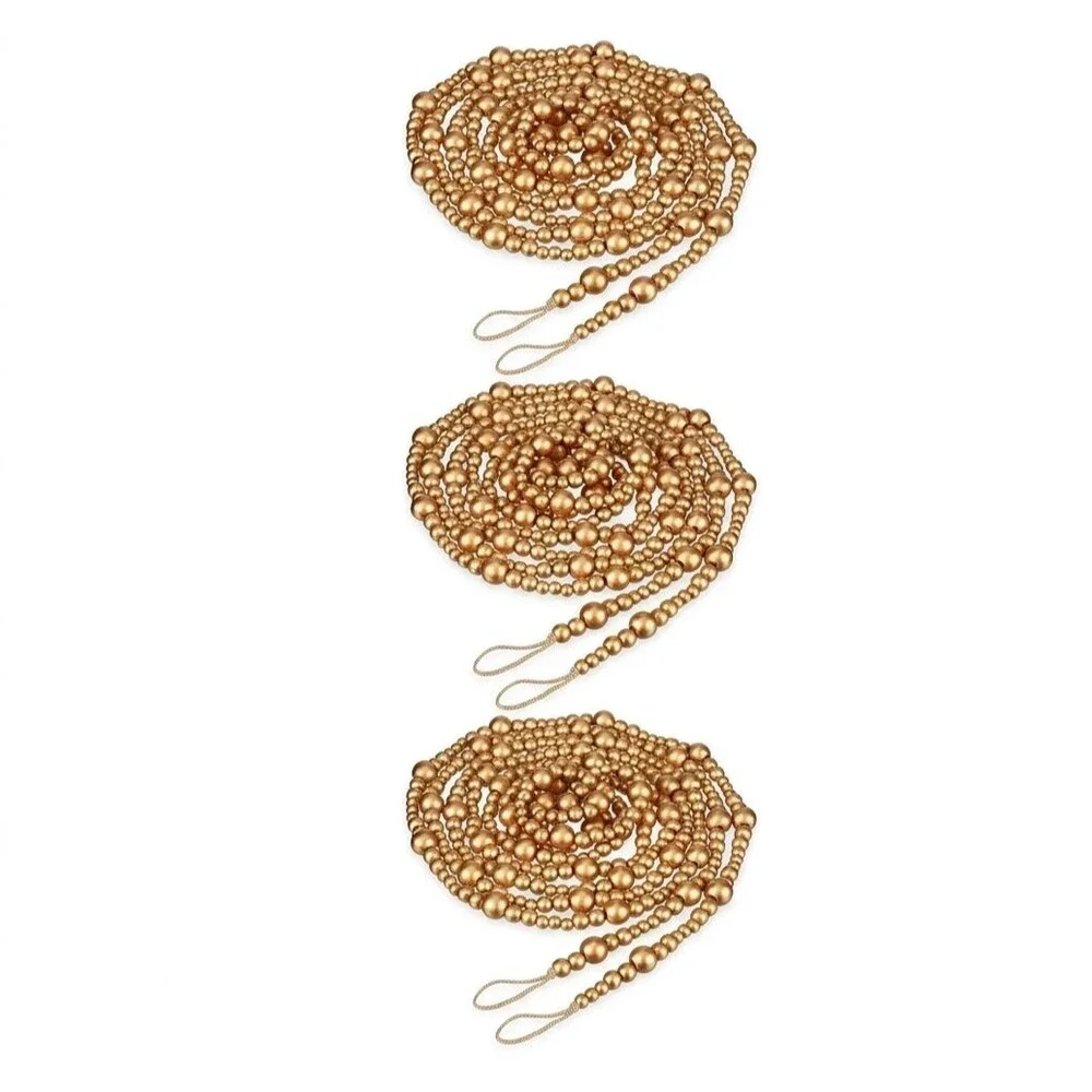 72 ft Antique Gold Wood Bead Garland 4pc Christmas Tree Farmhouse Rustic Decor